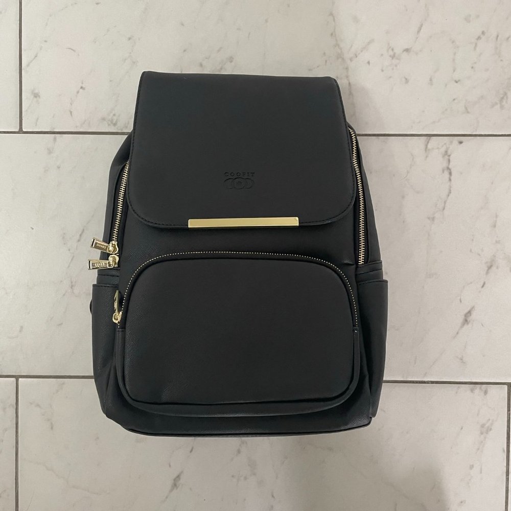 COOFIT Black Leather Backpack Schoolbag Casual Daypack Backpack for Women